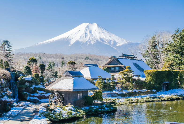 冬季白雪覆蓋的忍野八海