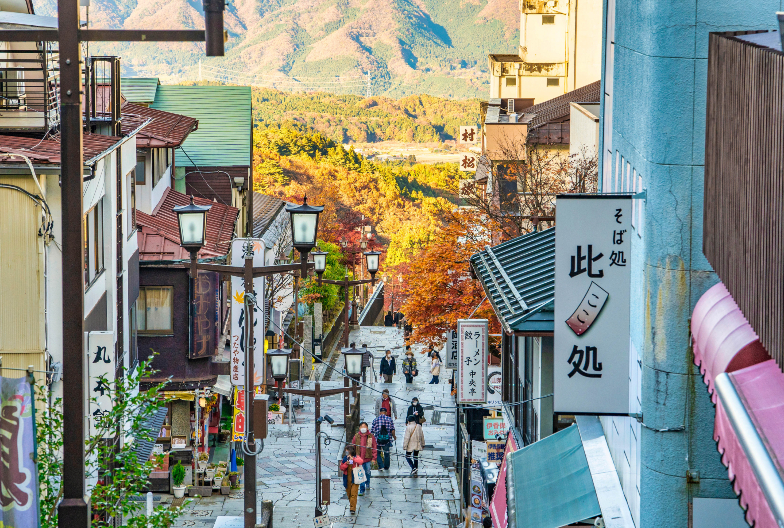 A view of the charming Ikaho Onsen town.